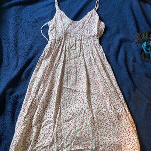 Chicoree Red Pink Rose White Flowered Sundress NEW S Strappy Lined V Neck Short